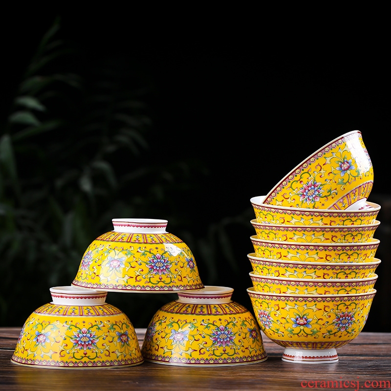 Jingdezhen domestic 10 bowl of archaize ceramic rice bowl bowl bowl of porridge hot tall bowl gift bowl suit