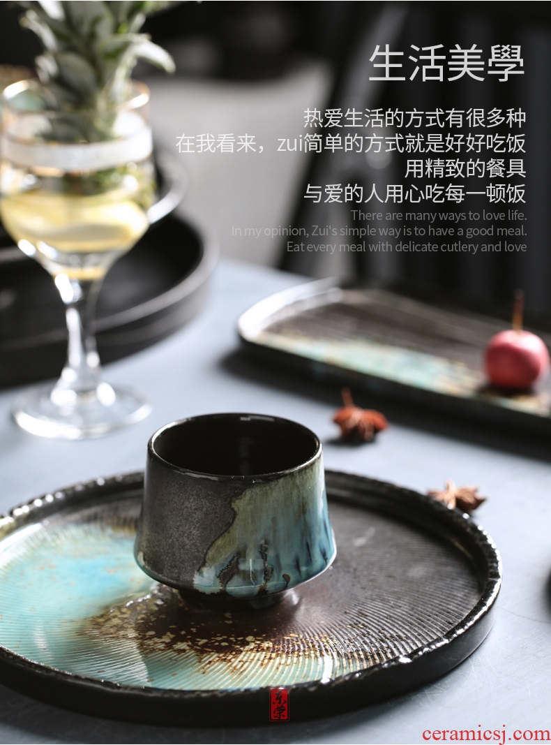 East ceramic plate beefsteak rong disc flat shallow dish restaurant tableware with art dessert plate tray breakfast tray