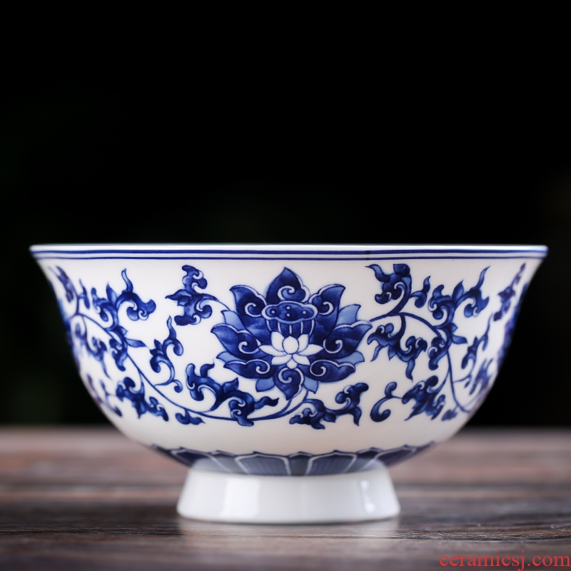 Jingdezhen home to eat a single rainbow noodle bowl bowl of soup bowl prevent hot tall bowl bubble bone bowls suit blue and white porcelain bowl