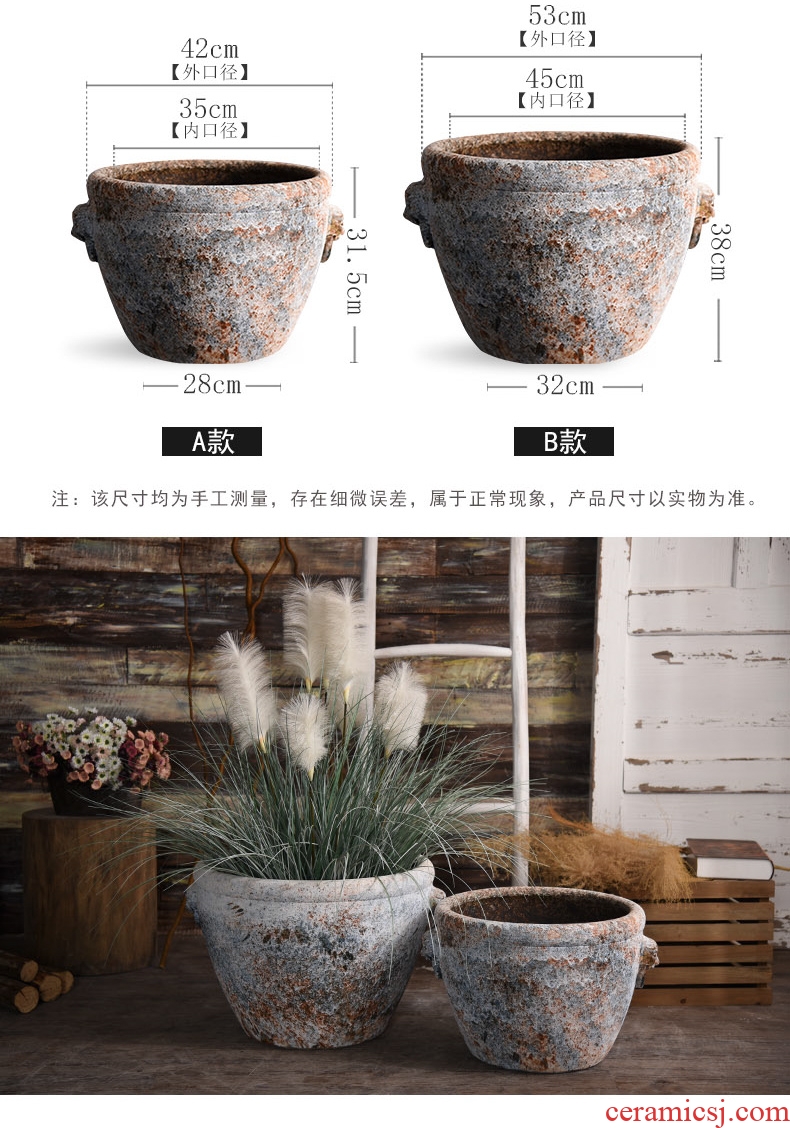 Ceramic antique VAT coarse pottery handmade head big flowerpot tank floor furnishing articles courtyard garden bucket basin to plant trees