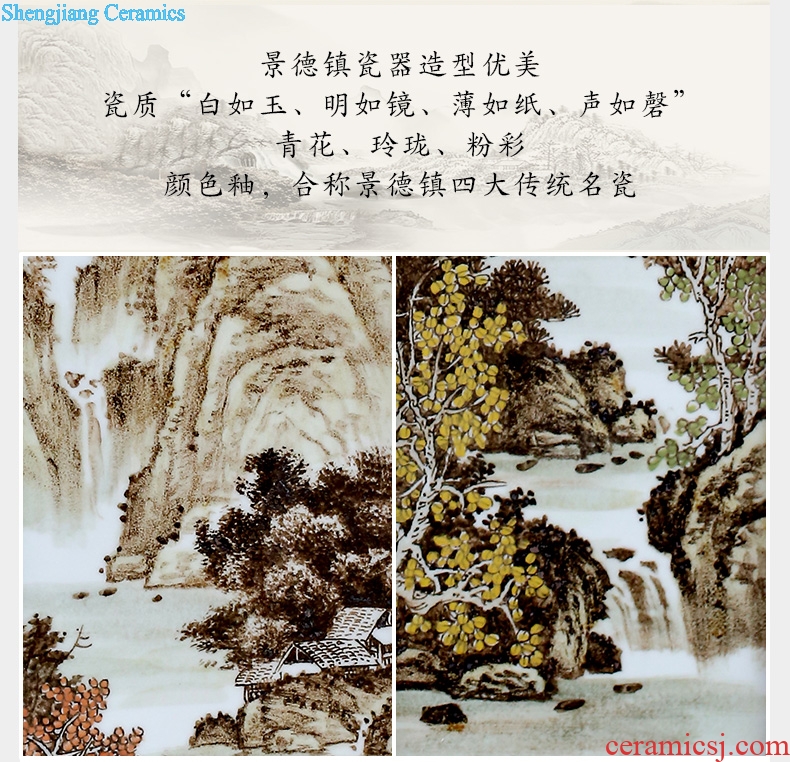 Jingdezhen porcelain plate painting spring, summer, autumn and winter landscape four screen adornment home sitting room hangs a picture office