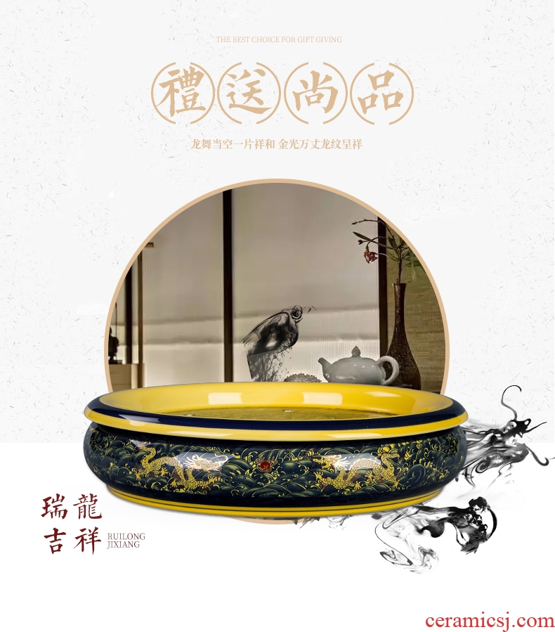 , ceramic household ground round large double dragon saucer dish of jingdezhen porcelain tea set accessories single plate