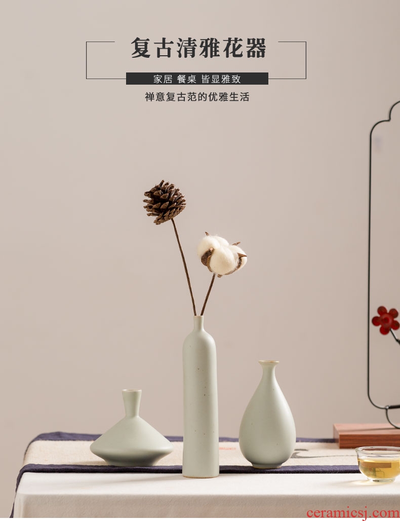 Contracted ceramic dry flower vase suit Japanese zen restoring ancient ways furnishing articles hydroponic flower arranging mini floral organ sitting room tea table