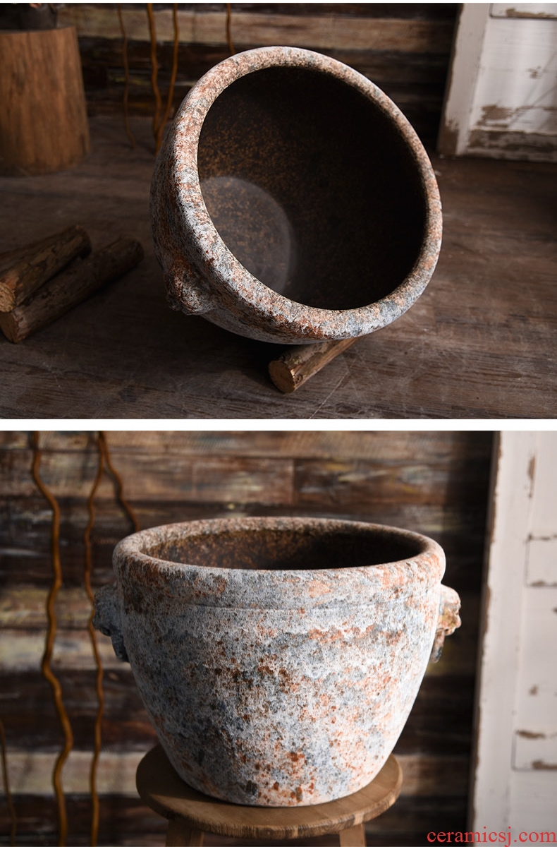 Ceramic antique VAT coarse pottery handmade head big flowerpot tank floor furnishing articles courtyard garden bucket basin to plant trees