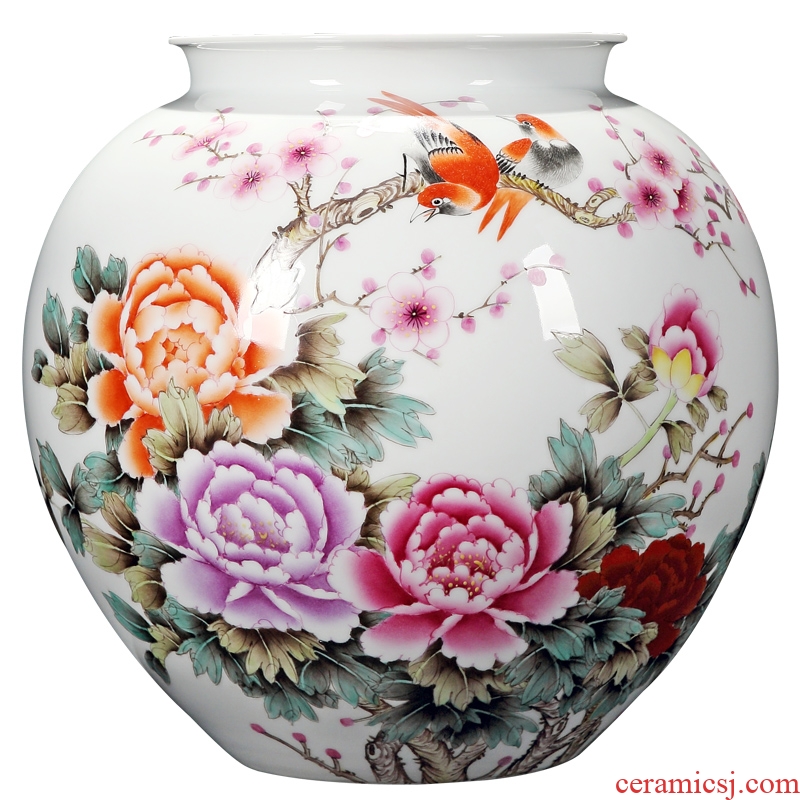 Jingdezhen ceramics big vase hand-painted peony Chinese penjing sitting room decorate a room porch TV ark