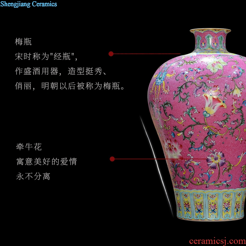 Jingdezhen ceramics imitation qing qianlong pastel hand-painted morning glory vases, new Chinese style living room decorations furnishing articles