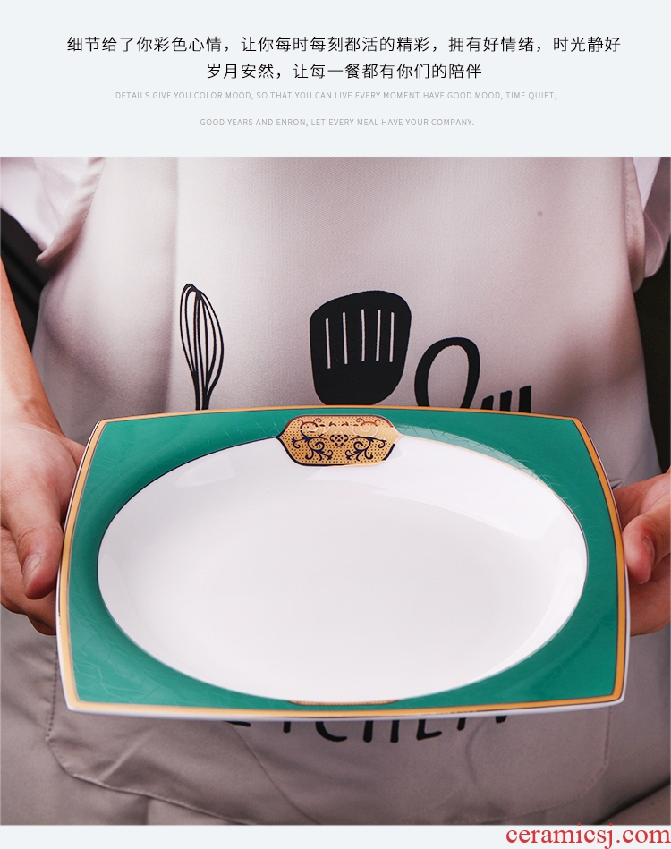 Jingdezhen European creative square plate bone porcelain ceramic dishes soup plate household steak dishes suit deep plate
