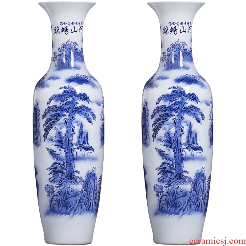 Jingdezhen ceramic large Chinese blue and white porcelain vase furnishing articles sitting room adornment landing large hotel opening gifts