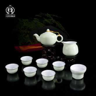 DH was suit jingdezhen kung fu tea set of 6 people contracted pea green glaze teapot small cups