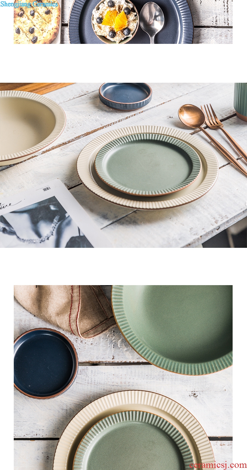 Million jia northern wind ceramic tableware 0 steak the retro flat plate ylang creative household dinner plate plate