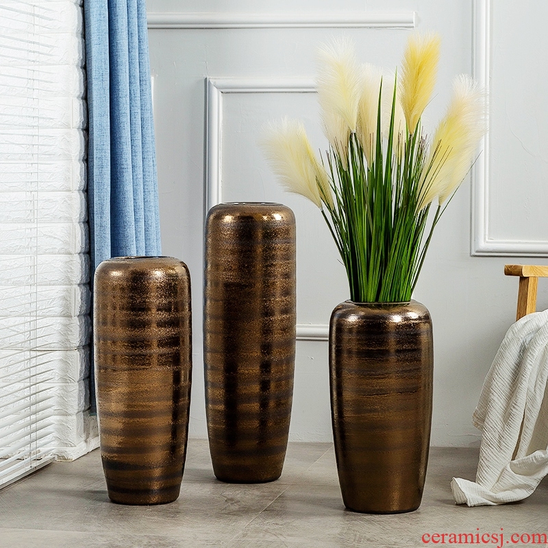 Jingdezhen vase large-sized ceramic flower arrangement is contemporary and contracted landing creative decorative furnishing articles gold-plated dried flowers