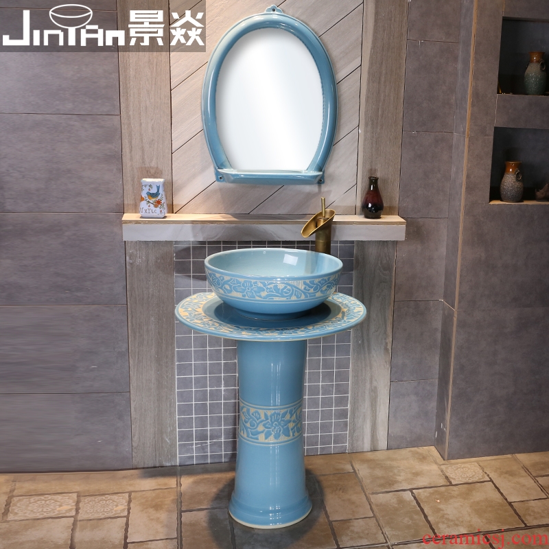 If JingYan embossed dream art pillar basin creative one sink basin floor ceramic lavabo lavatory