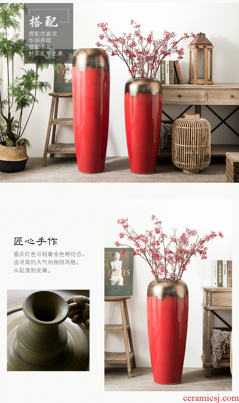 Jingdezhen ceramic vase big sitting room dry flower vase planting Chinese red modern european-style villa hotel decoration furnishing articles