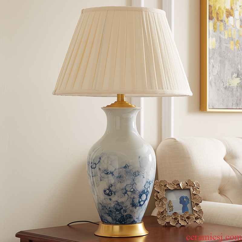 New Chinese style living room bedroom berth lamp villa hotel creative ink painting new classical full copper ceramic desk lamp