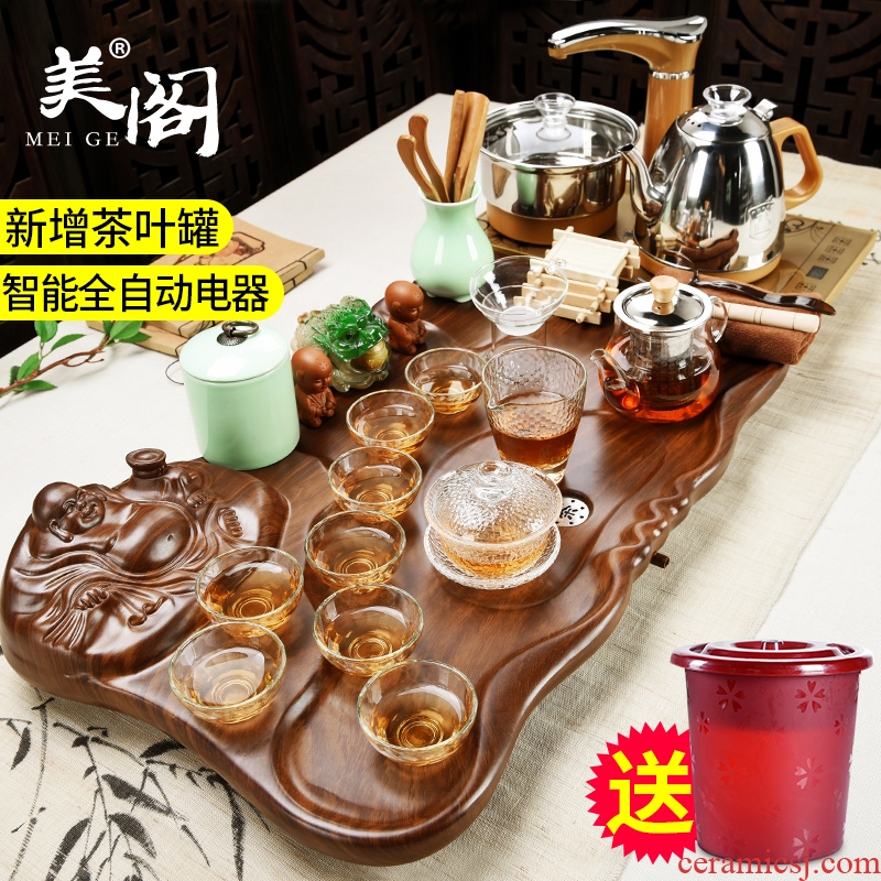 Beauty cabinet contracted and contemporary tea set suits domestic violet arenaceous kung fu ceramic solid wood tea set tea ceremony of a complete set of automatic