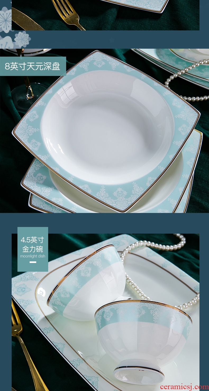 , the dishes suit household european-style luxury jingdezhen ceramic bowl chopsticks premium bone China plate