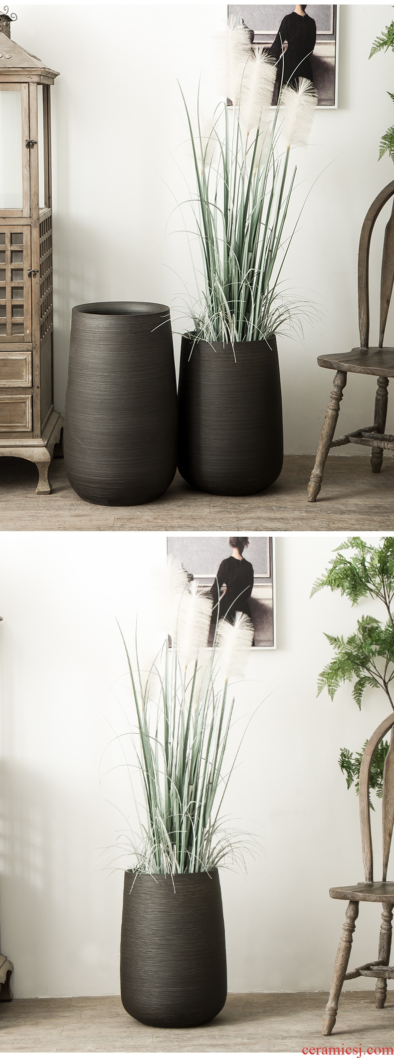 The Nordic idea ground flower arranging ceramic flower implement green plant decoration to the hotel villa furnishing articles vase VAT black flower pot