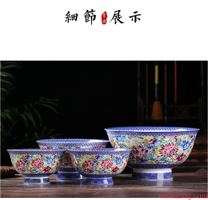 Jingdezhen ceramics rainbow noodle bowl single high against the iron rice bowl Chinese dishes suit household antique bowl of long life