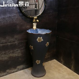 JingYan pearl flower column type lavatory vertical ceramic sink floor one basin sink art column