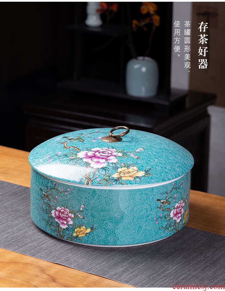 Blower, colored enamel porcelain tea pot large wake put POTS sealed cans puer tea cake box