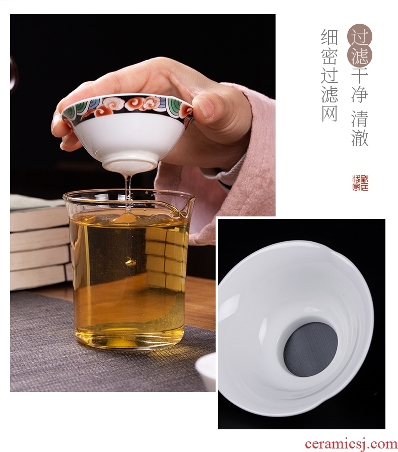 Pastel, jingdezhen tureen suit household gifts office sweet white ceramic teapot kung fu tea set