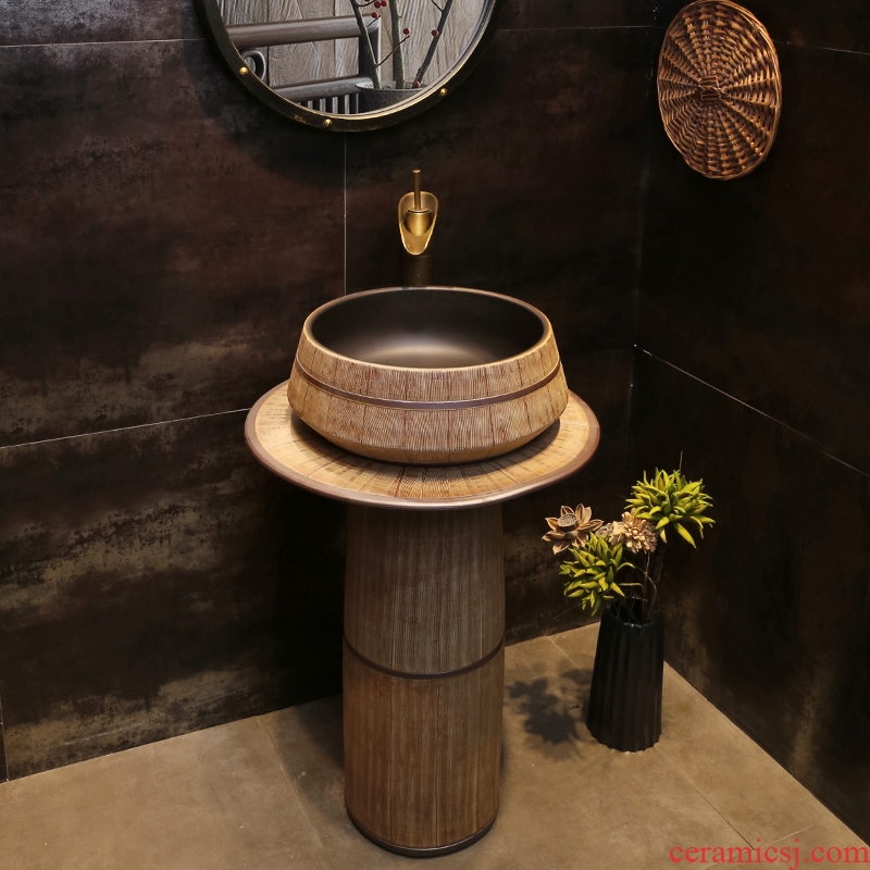 JingYan retro bamboo grain pillar basin to small pillar lavabo ceramic lavatory floor vertical column