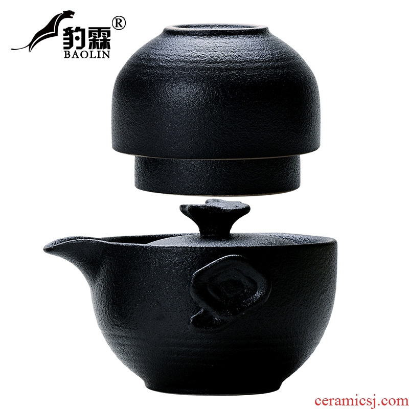 Leopard lam travel tea set suit portable package a pot of 22 crack glass ceramic kung fu outdoor portable teapot