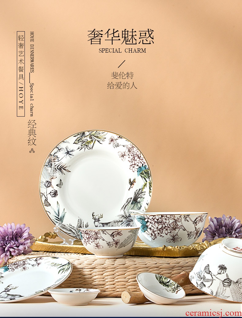 Jingdezhen ceramic tableware Chinese style luxurious dishes suit household chopsticks to eat bowl bowls plates special ideas