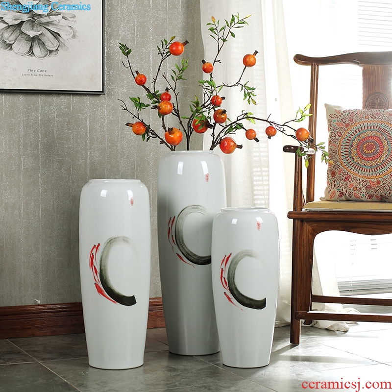 New Chinese style porch ground vase jingdezhen zen hand-painted ceramic dry flower arranging flowers is placed a large sitting room simulation