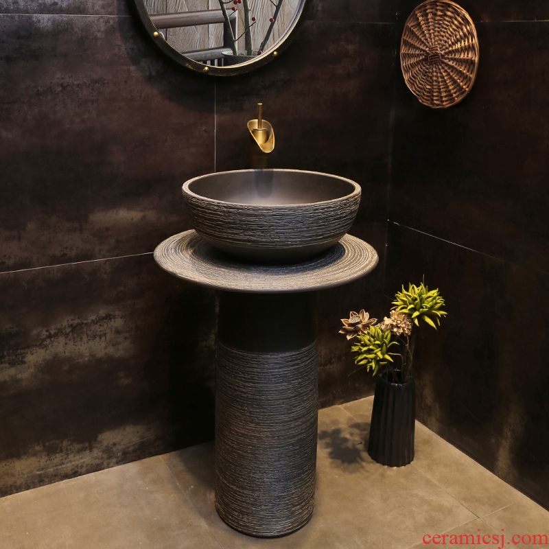 JingYan wood pillar basin ceramic basin of pillar type lavatory vertical column outside the courtyard floor sink