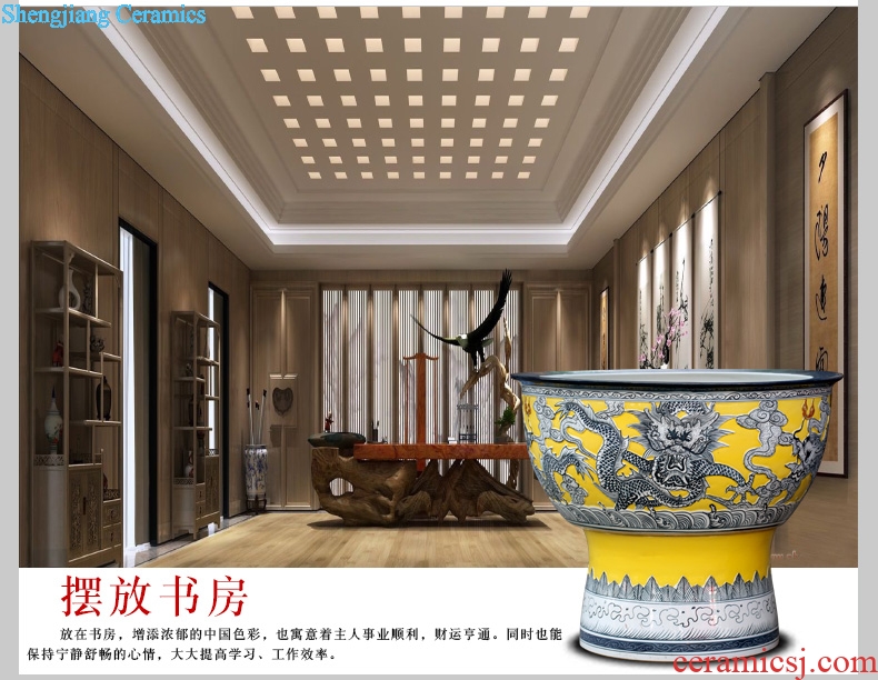 Jingdezhen ceramic floor furnishing articles carved dragon fish tank cylinder tortoise home sitting room study office decoration