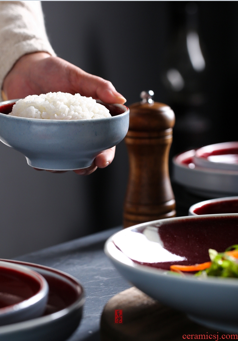 Nordic restoring ancient ways of jingdezhen footed bowl individual household eat rice bowls bowl Japanese dessert bowl of Chinese ceramics