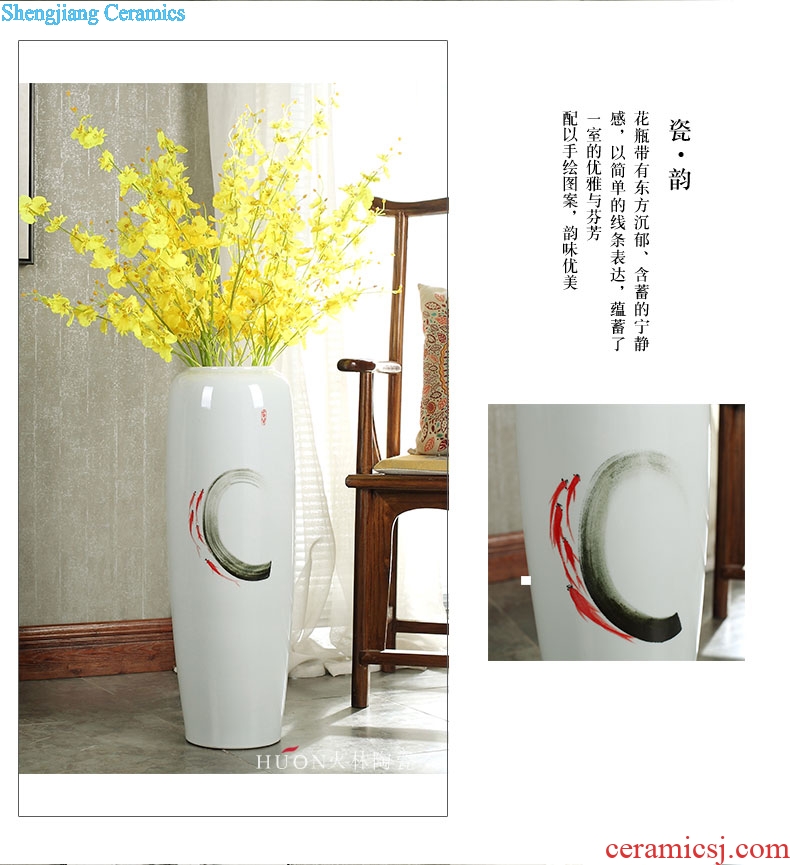 New Chinese style porch ground vase jingdezhen zen hand-painted ceramic dry flower arranging flowers is placed a large sitting room simulation