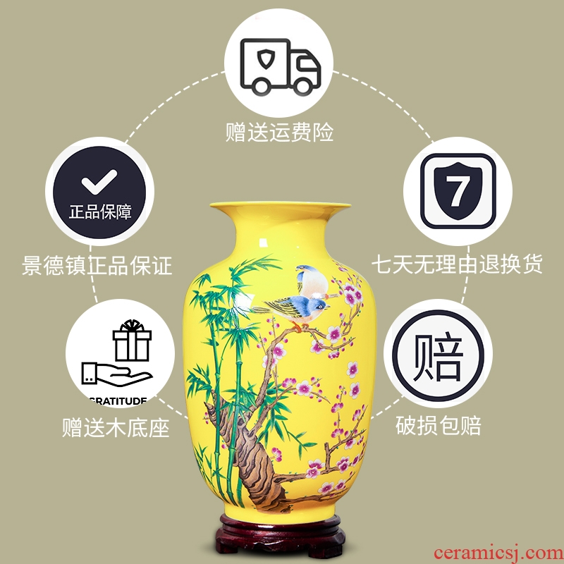 Jingdezhen ceramics from yellow floret bottle of flower arranging new wine sitting room adornment rich ancient frame of Chinese style household furnishing articles