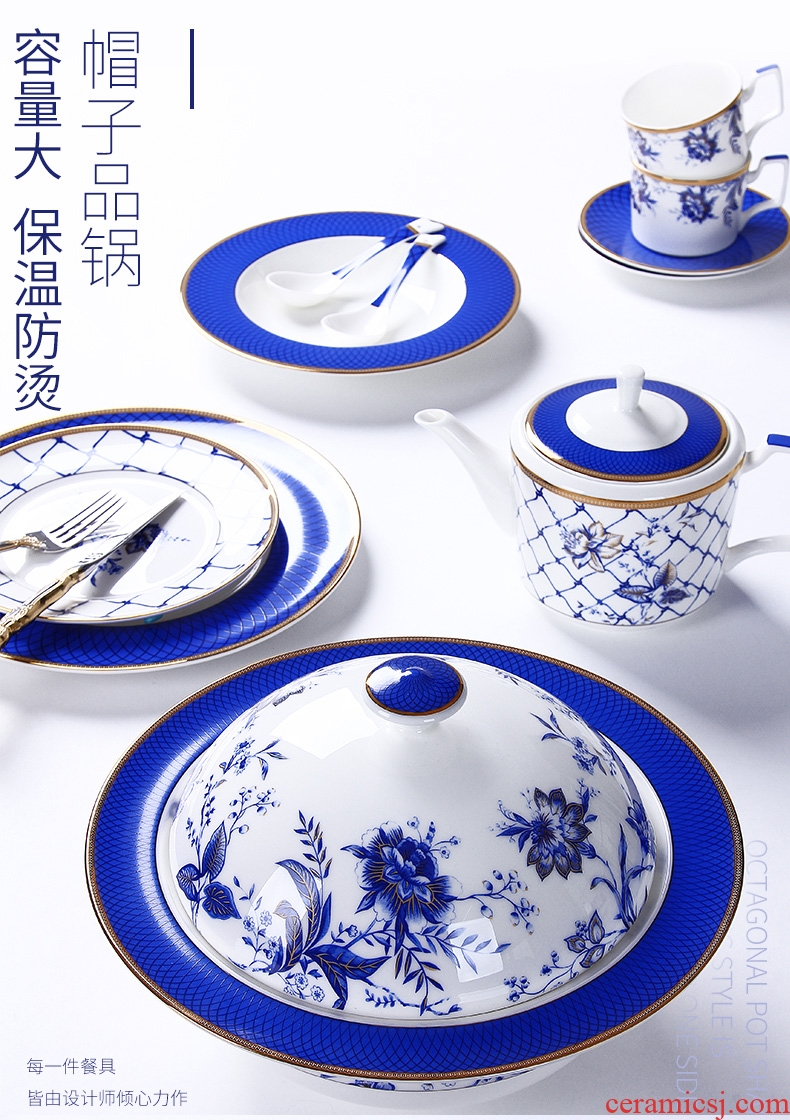 New Chinese blue and white porcelain bowls suit tangshan high-grade bone porcelain tableware ceramic dishes dishes suit household Chinese wind