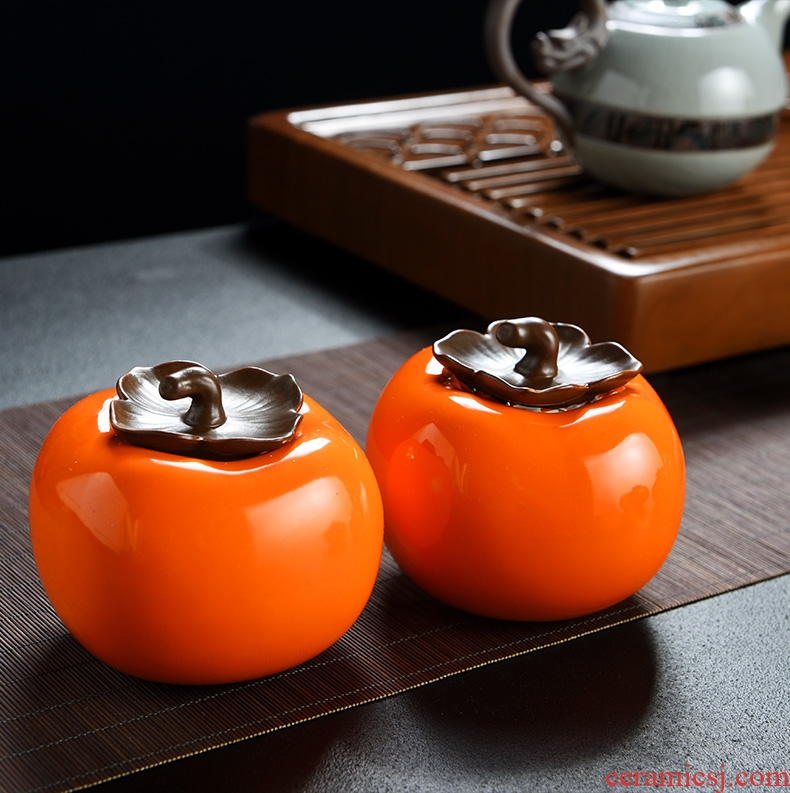 Persimmon persimmon ruyi looking old, small mini persimmon ceramic creative caddy tea POTS pet furnishing articles sealed jar