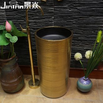 JingYan golden art pillar basin ceramic one pillar lavabo lavatory floor type basin vertical column basin