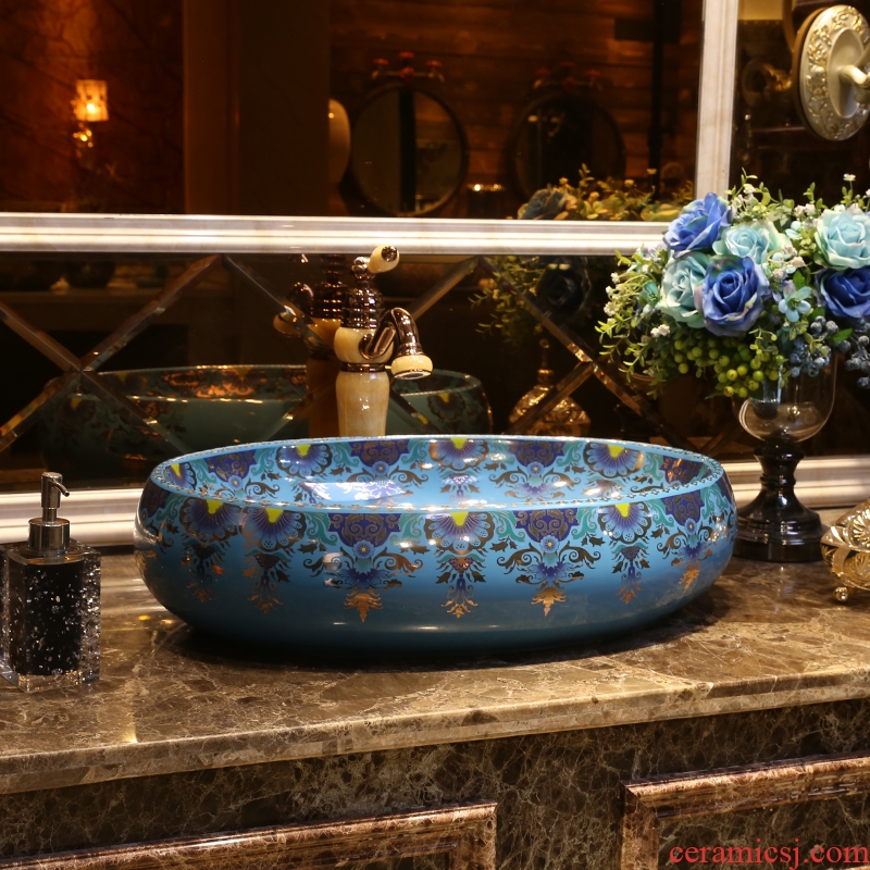 JingYan fan trace garden art stage basin large oval ceramic lavatory basin artical the sink