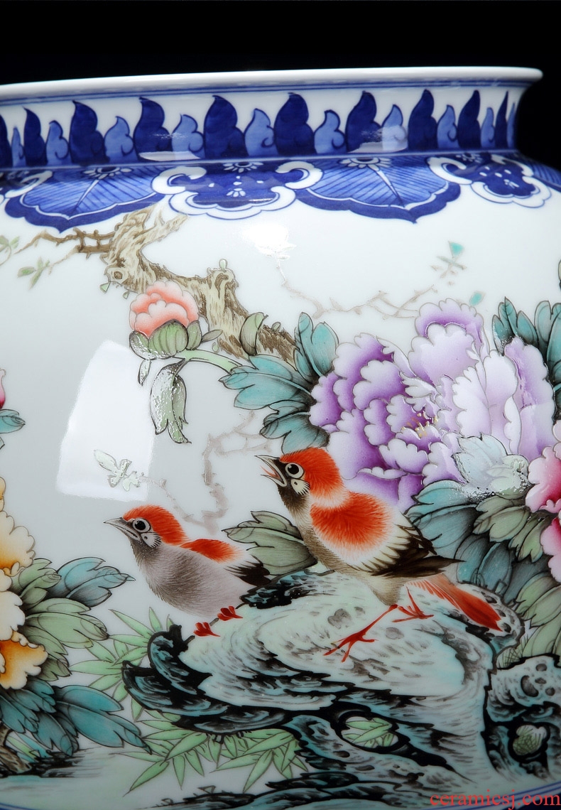 Hand-painted antique vase jingdezhen ceramic bottle is placed the sitting room is blue and white porcelain painting and calligraphy cylinder new Chinese style antique porcelain