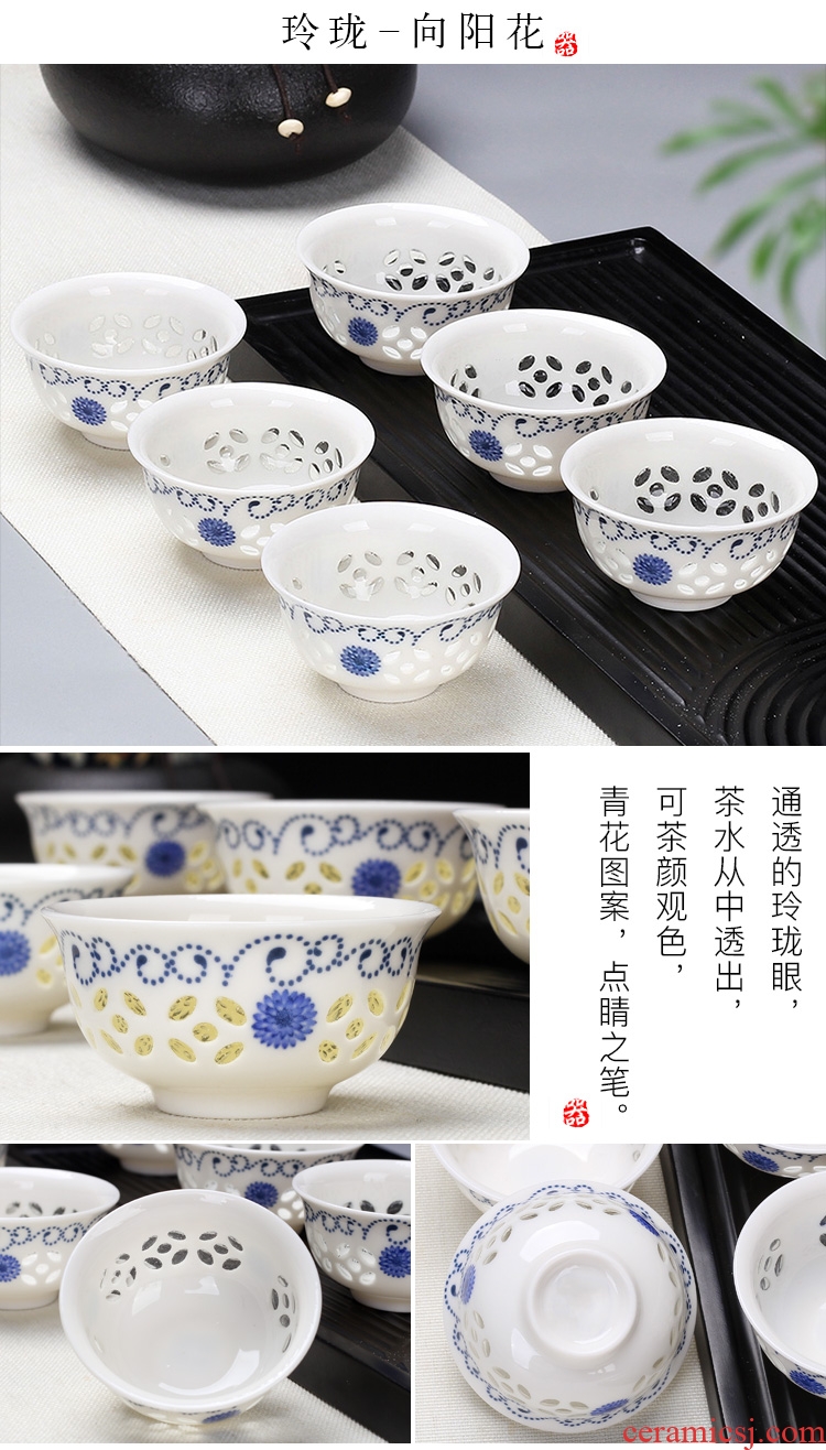 Leopard lam kung fu small ceramic cups of tea light bowl tea master sample tea cup purple sand cup tea of blue and white porcelain