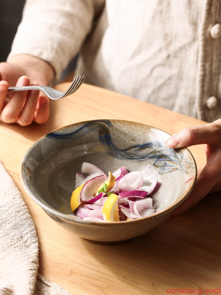 Japanese style restoring ancient ways of household utensils rainbow noodle bowl big bowl hand-painted blue-and-white ceramics nostalgic la rainbow noodle bowl bowl