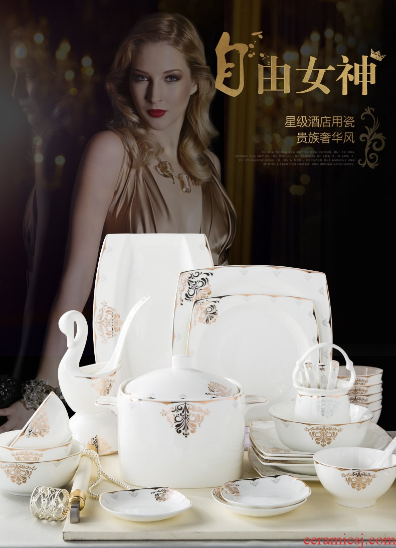 Bone China tableware dishes suit household portfolio european-style jingdezhen ceramic bowl of soup bowl chopsticks dish bowl suit