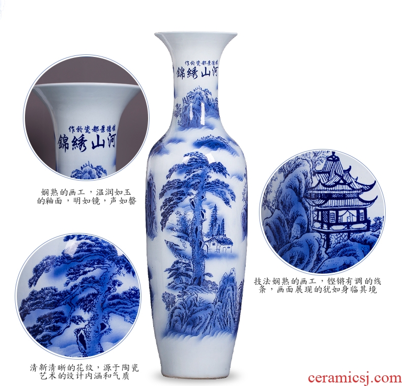 Jingdezhen ceramic large Chinese blue and white porcelain vase furnishing articles sitting room adornment landing large hotel opening gifts