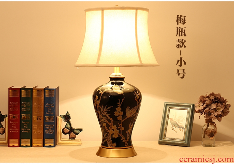 Desk lamp of bedroom the head of a bed lamp new Chinese American sitting room of Europe type restoring ancient ways rural black flowers and birds all copper ceramic desk lamp