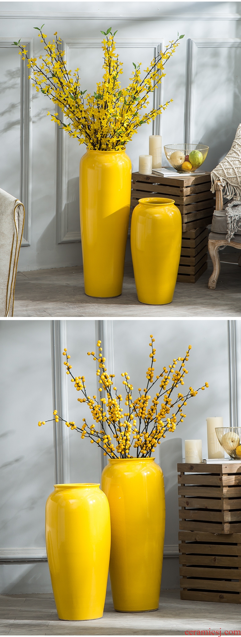 Jingdezhen ceramic vase landing TV ark yellow large dry flower arranging contemporary and contracted sitting room adornment furnishing articles