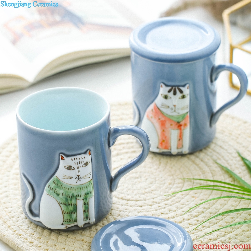 Japanese mugs of cartoon cat content of jingdezhen creative lovely office cup with cover cup of milk