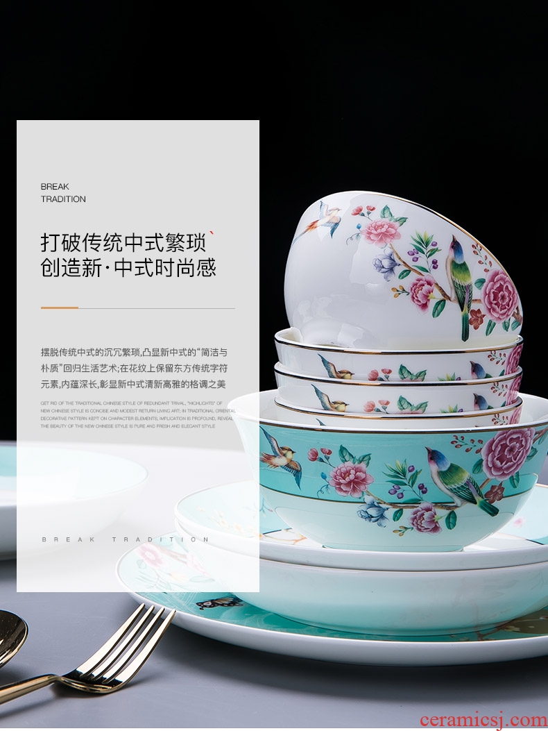 Dishes to suit the new Chinese style household 10 people of high-grade ceramic bowl dish bowl chopsticks combination jingdezhen ceramic tableware