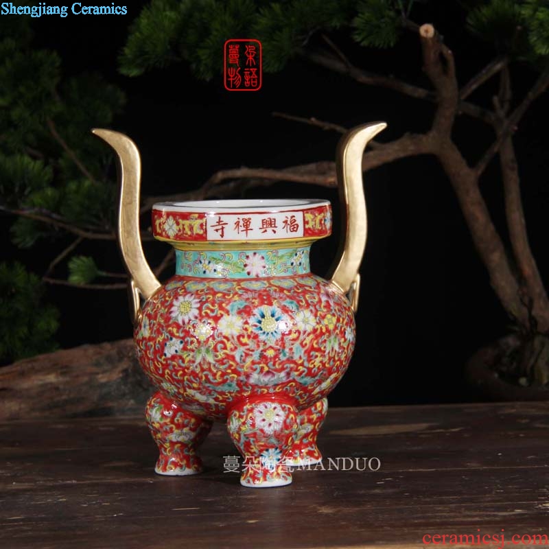 Jingdezhen in yellow red bottom five for China that occupy the home for famille rose porcelain candle furnishing articles temple buddhist temple with five