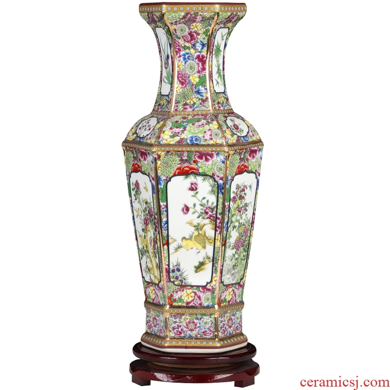 Jingdezhen enamel painted pottery porcelain floret bottle of flower arranging Chinese archaize sitting room adornment home furnishing articles TV ark