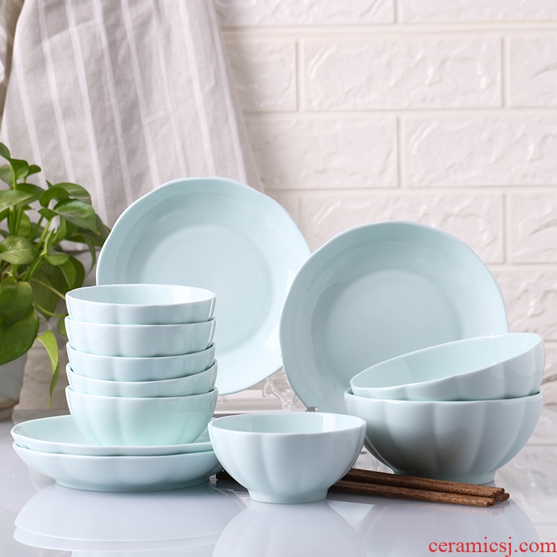 Pumpkin bowl of jingdezhen ceramics ceramic bowl household rainbow noodle bowl of rice bowl set new ceramic tableware large soup bowl